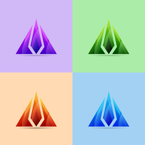 一套彩色三角形图标和标志，矢量插图图片下载