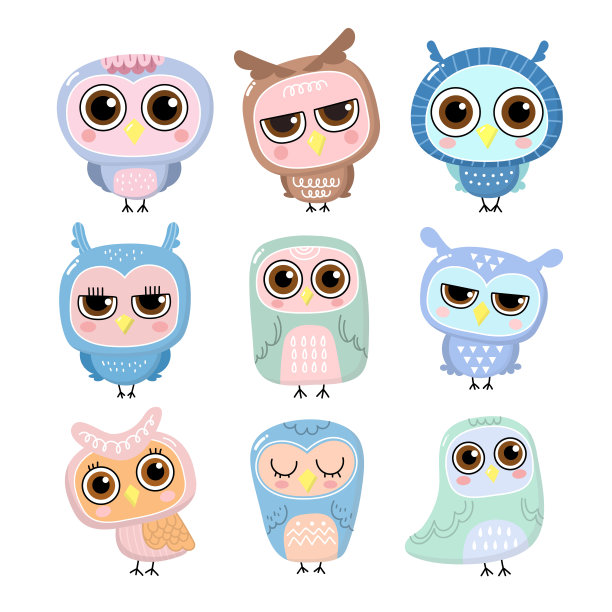 可爱的猫头鹰卡通人物。动物野生动物涂鸦载体。图片下载