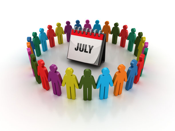 象形文字团队与七月日历- 3D渲染图片下载