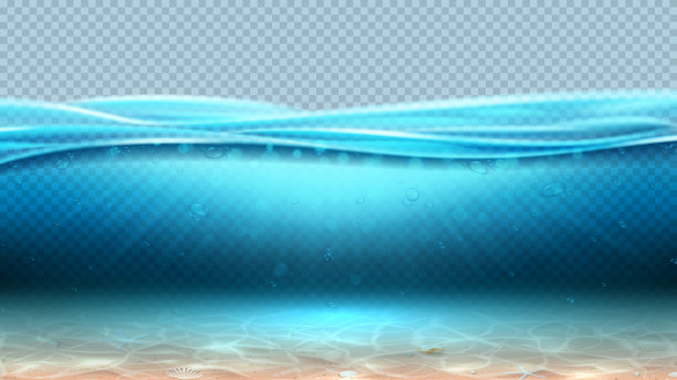 真实的海洋水下场景与透明的波浪素材图片