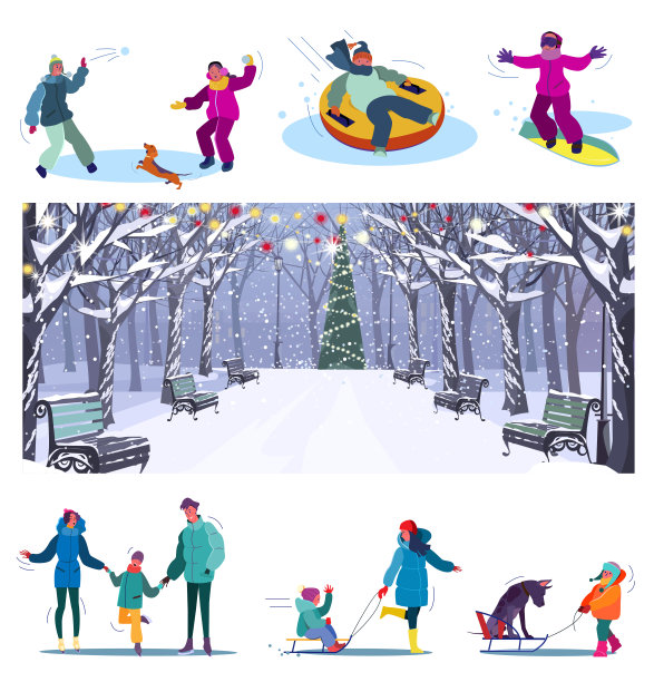 新年冬季公园设置图片下载