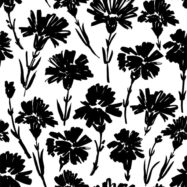 康乃馨花无缝图案。抽象笔触花卉背景。洋甘菊、雏菊、菊花盛开。图片下载