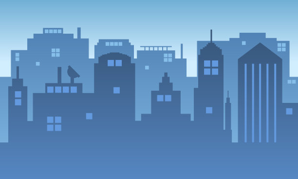 早晨的城市插图，建筑很高。图片下载