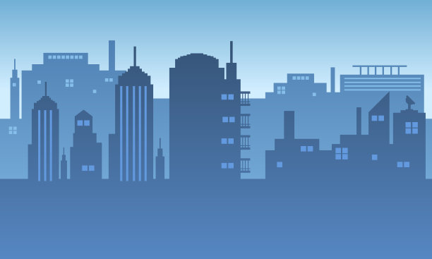 一个城市与黎明气氛的插图。图片下载