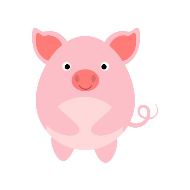 可爱的平面设计猪孤立在白色的背景。图片下载