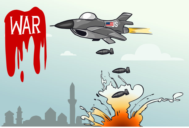 中东战争和军用飞机轰炸机矢量插图图片下载