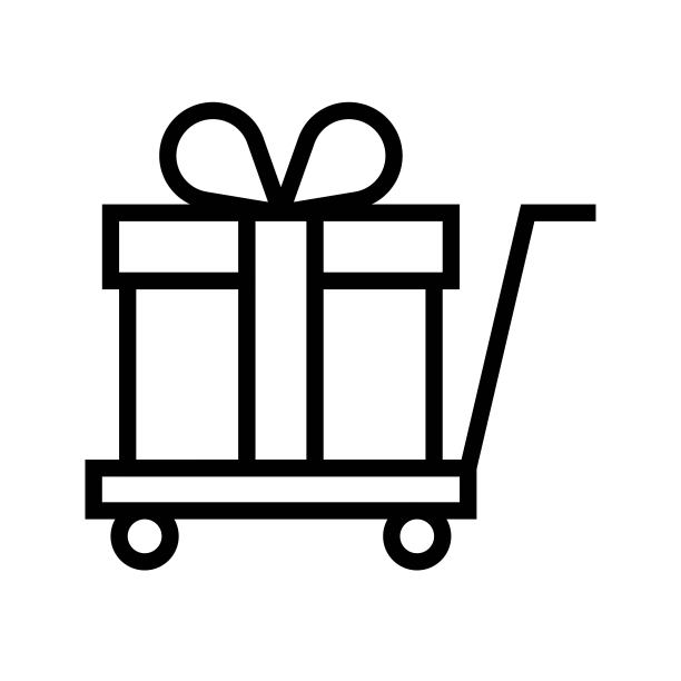 购物车上的礼品盒矢量图线条风格图标图片下载