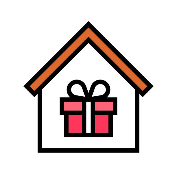 礼品盒在房子矢量插图，填充风格图标图片下载
