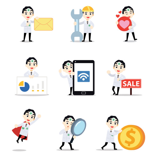 字符集的男性大麻医生工作在医疗保健诊所。图片下载