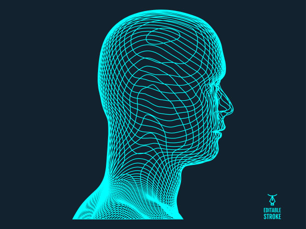 网格风格的3D人脸，人工智能概念，数字技术背景矢量插画素材图片