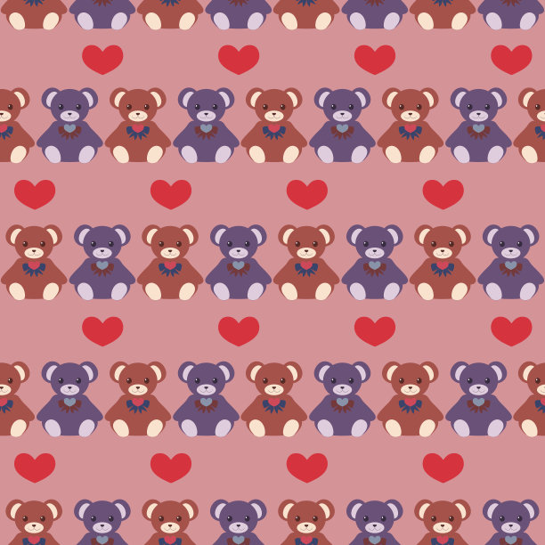 泰迪熊和心形无缝图案图片下载