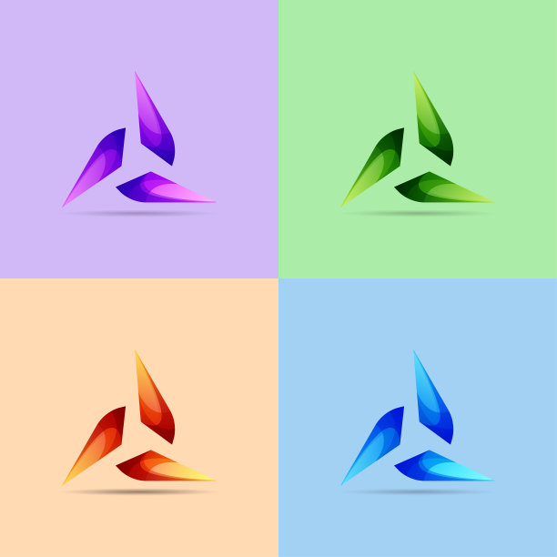 一套彩色三角形图标和标志，矢量插图图片下载