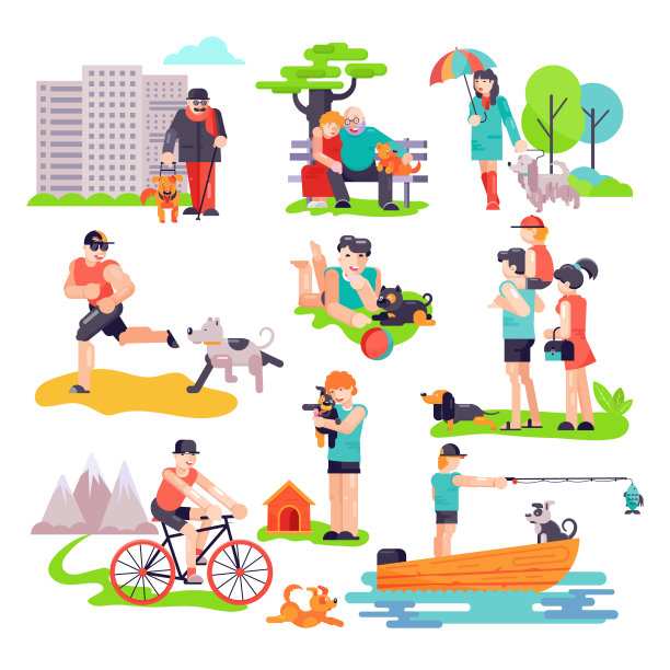 宠物犬饲养员矢量图图片下载