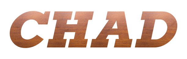 查德与棕色木质纹理在白色的背景。图片下载