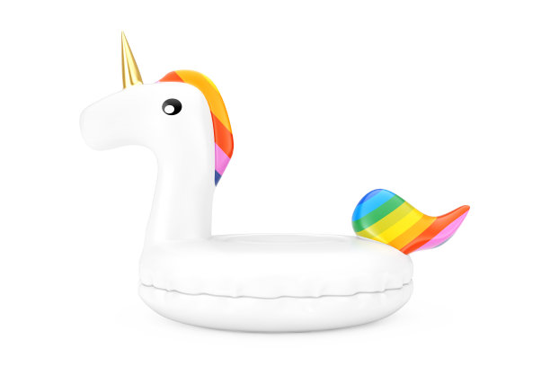 有趣的充气独角兽环夏季游泳池。3d渲染图片下载