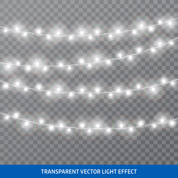 花环,圣诞装饰品。矢量孤立的现实发光的花环线程白灯灯。圣诞、新年灯泡设计元素。图片下载