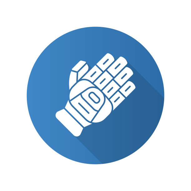 板球手套平面设计长阴影字形图标。击球手套。击球手的身体防护。板球运动员的制服。保护摩托车齿轮。运动设备。机器人的手。向量轮廓图图片下载