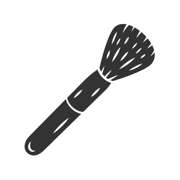 化妆品设备，粉刷图标字形。轮廓的象征。负空间。腮红矢量孤立插图。专业美容师、化妆师工具。化妆对象，粉底流苏图片下载