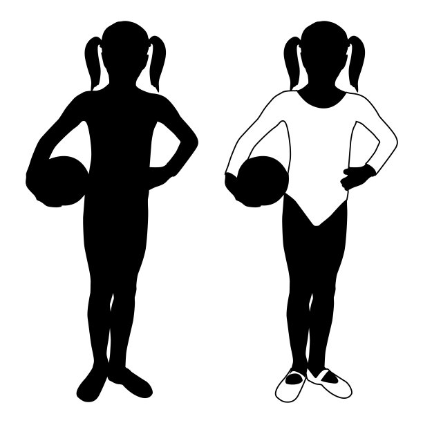 孩子剪影。女孩玩球在体操紧身衣图片下载