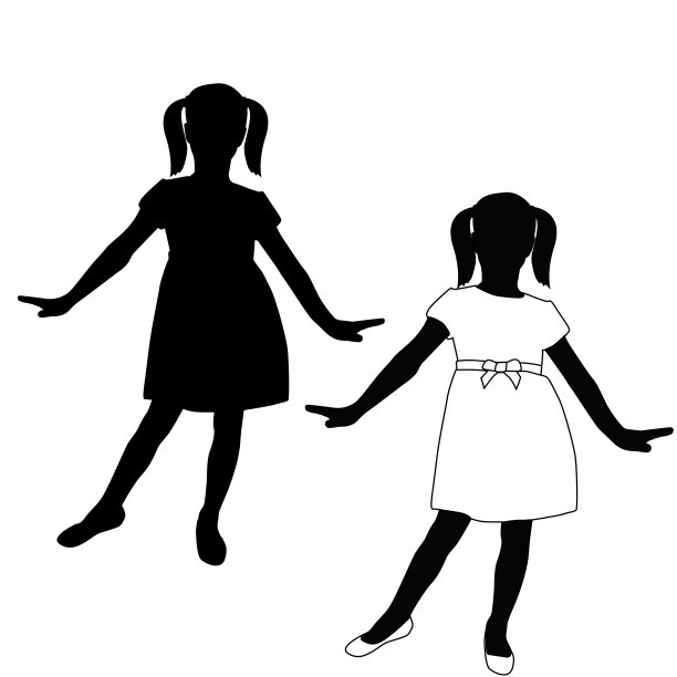 穿着裙子的年轻女孩。轮廓图标图片下载