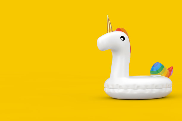有趣的充气独角兽环夏季游泳池。3d渲染图片下载