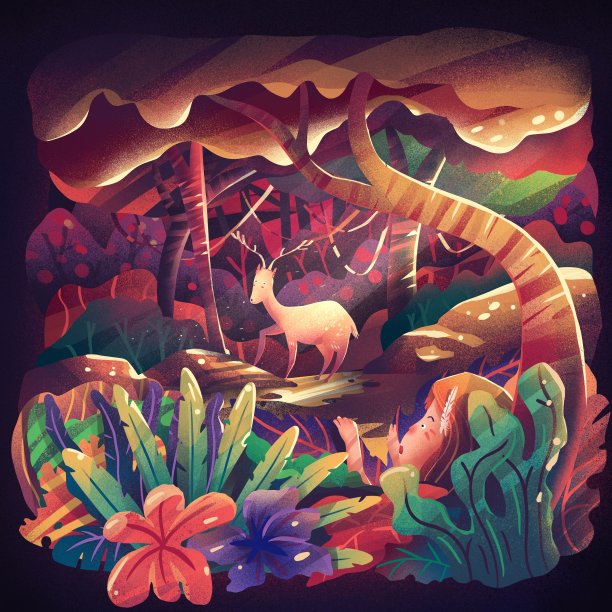 鹿藏在森林里素材图片