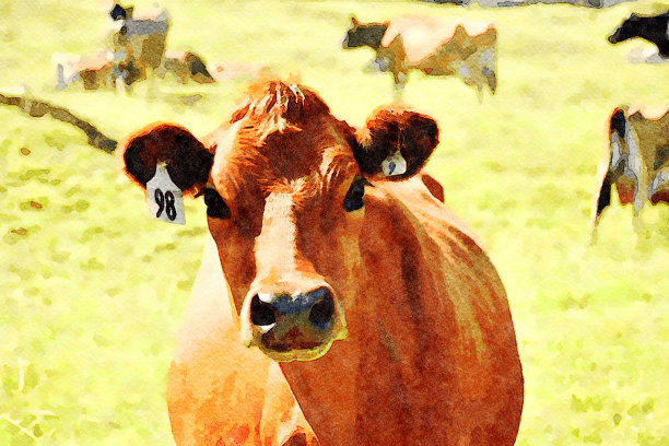 一头牛的水彩画图片下载