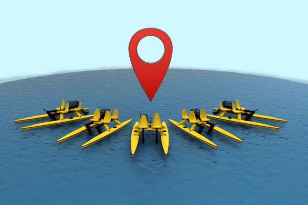 组双体船与地图大头针图片下载