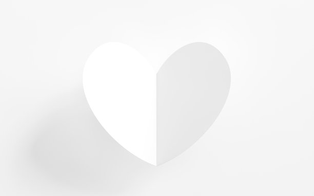 3D白纸心孤立在白底3D渲染。心形的3d插图纸元素为情人节贺卡演示模板的最小概念。图片下载