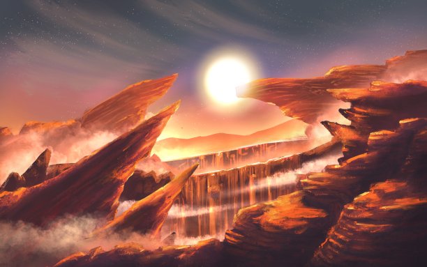 插图峡谷景观与日落图片下载