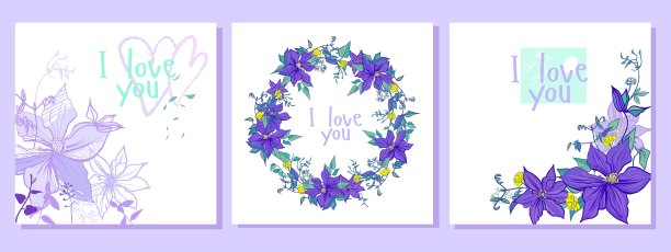 嵌有紫色的花环图案和明信片图片下载