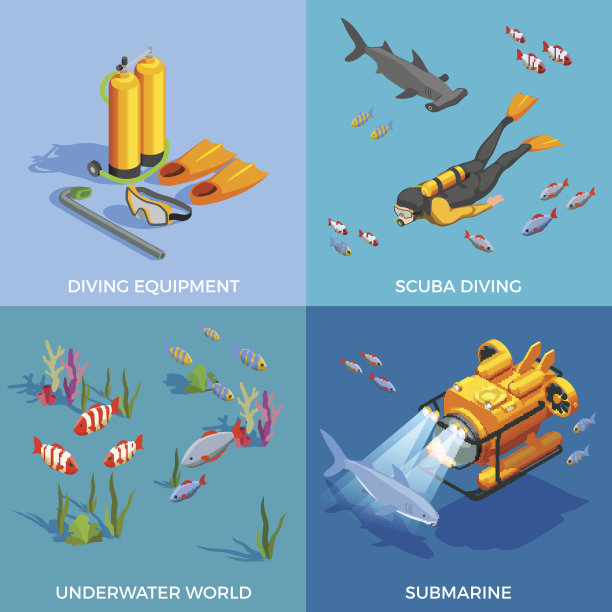 水肺潜水，浮潜等距2x2图片下载