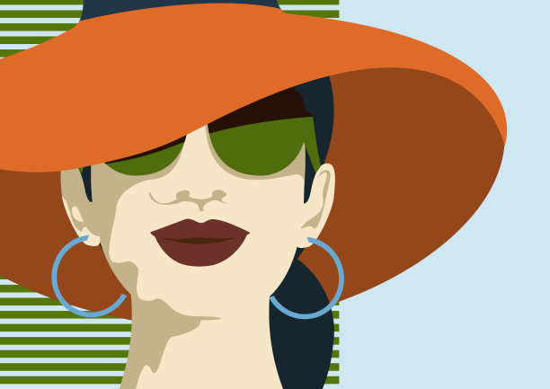 年轻美丽的女子肖像与现代绿色太阳镜戴大橙色帽子防晒，度假旅游的概念图片下载