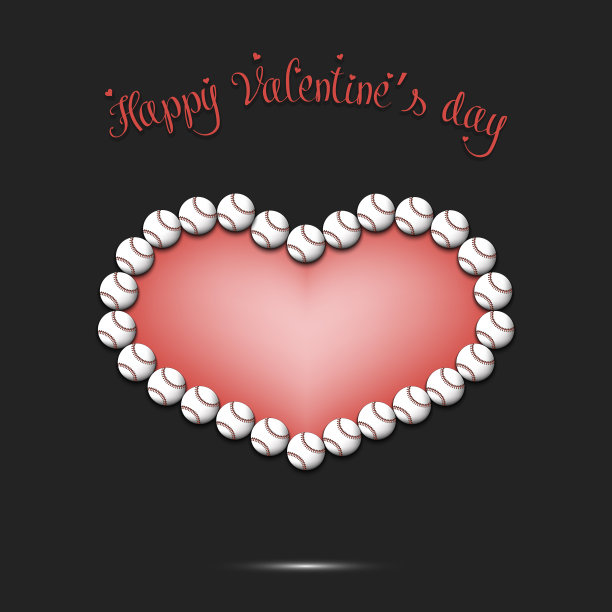 情人节快乐。棒球做成的心图片下载
