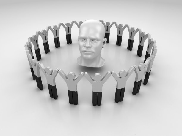 象形文字团队与人的头- 3D渲染图片下载