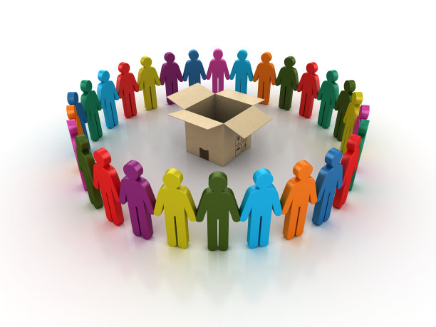 象形文字团队与纸箱- 3D渲染图片下载