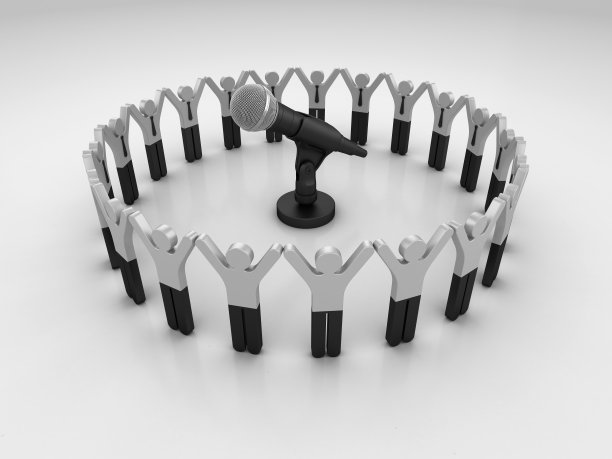 象形文字团队与麦克风- 3D渲染图片下载