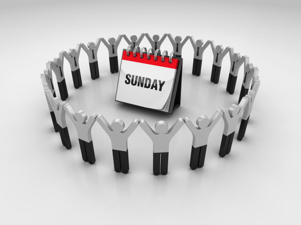 象形文字团队与星期日日历- 3D渲染图片下载
