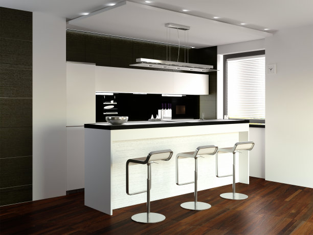3d渲染的新现代厨房室内房间图片下载