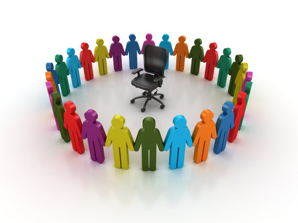 象形文字团队与办公椅- 3D渲染图片下载