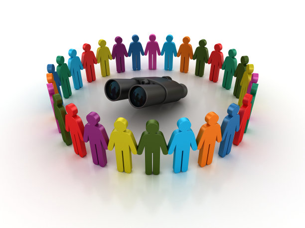 象形文字团队与双筒望远镜- 3D渲染图片下载