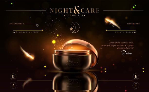 豪华化妆品黑色和金色晚霜瓶护肤产品。面霜。美丽的传单或旗帜设计的化妆品广告。优雅的化妆品优质霜模板。化妆品品牌。图片下载