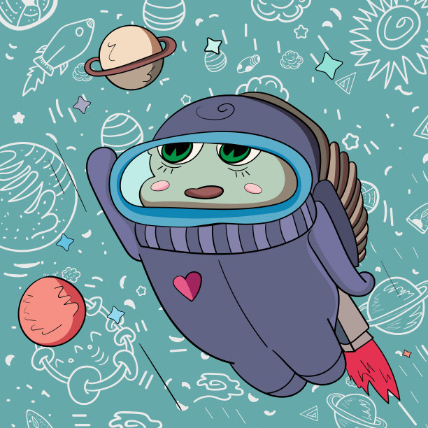 卡通人物穿西装在外太空飞行，儿童矢量插图。图片下载