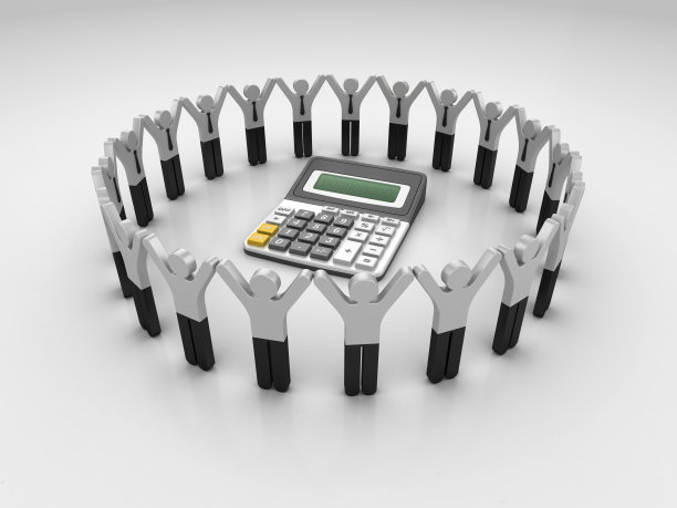 象形图团队与计算器- 3D渲染图片下载