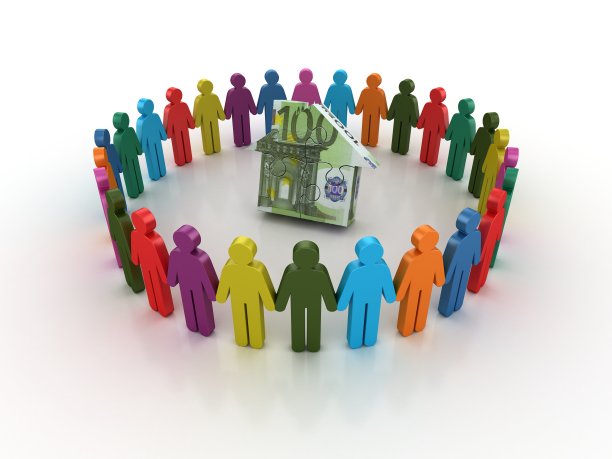 象形文字团队与欧洲拼图屋- 3D渲染图片下载