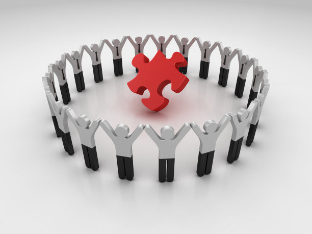象形文字团队与拼图- 3D渲染图片下载