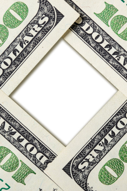 用100美元钞票做成的画框，上面留有空白供复印图片下载