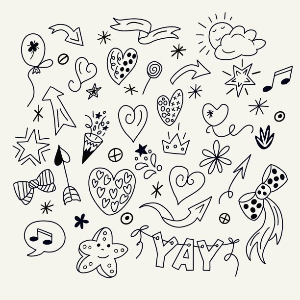 黑白丝带，心形，星星，箭头图片下载