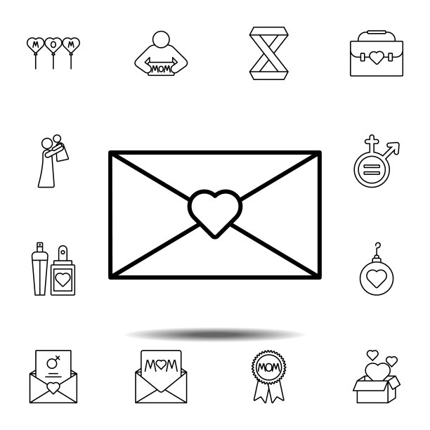 妇女节信封与心形图标：UI/UX网页或移动应用元素图片下载