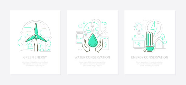 生态生活方式-向量线设计风格横幅设置图片下载